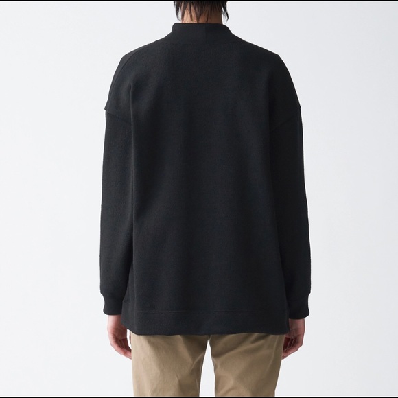 Muji Fleece Knit Wide Cardigan - Black - XS-S - Picture 2 of 7